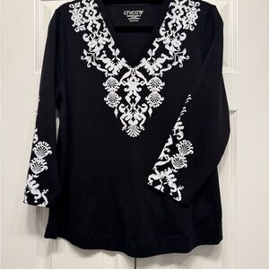 NWT Chico's Black and White Ikat Cotton Women's Top